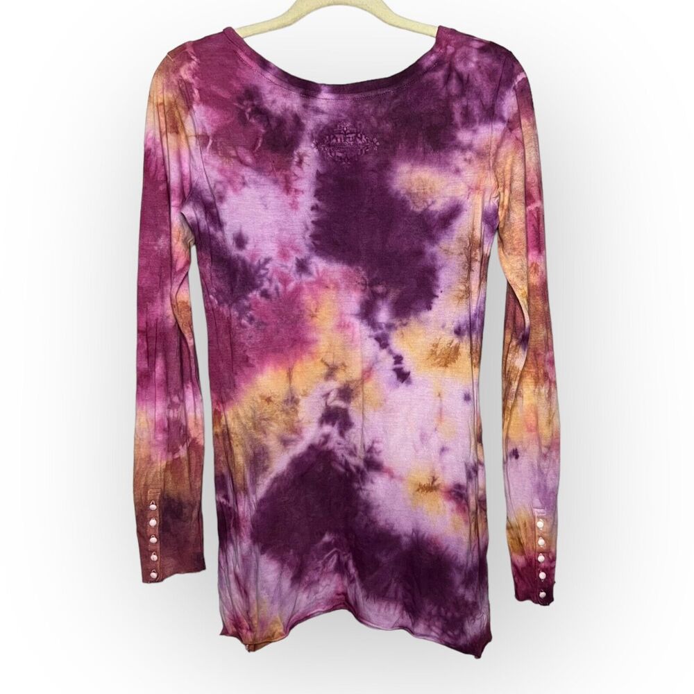 Handcrafted Custom Purple, Pink, Yellow Long Sleeve Tie Dyed Tunic Top Size M - Picture 2 of 12
